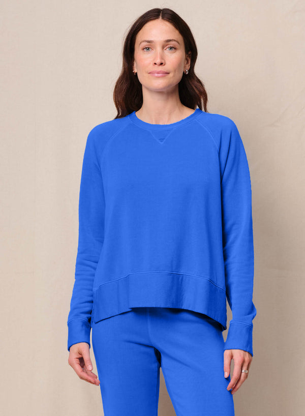 Softest Fleece Raglan Side Slit Sweatshirt in Cobalt