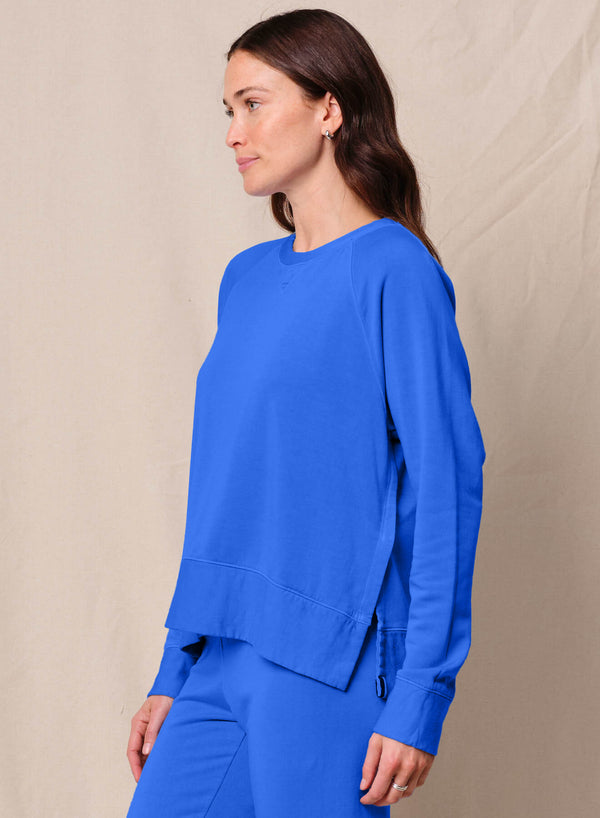 Softest Fleece Raglan Side Slit Sweatshirt in Cobalt