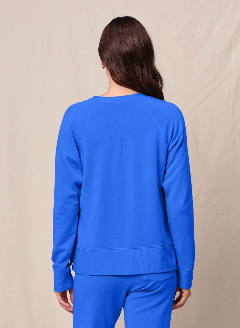 Softest Fleece Raglan Side Slit Sweatshirt in Cobalt