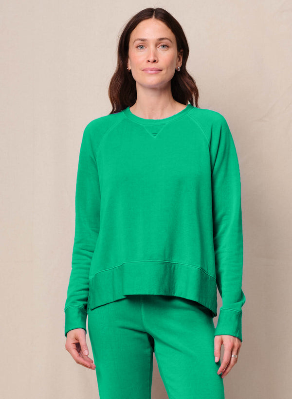 Softest Fleece Raglan Side Slit Sweatshirt in Kelly Green