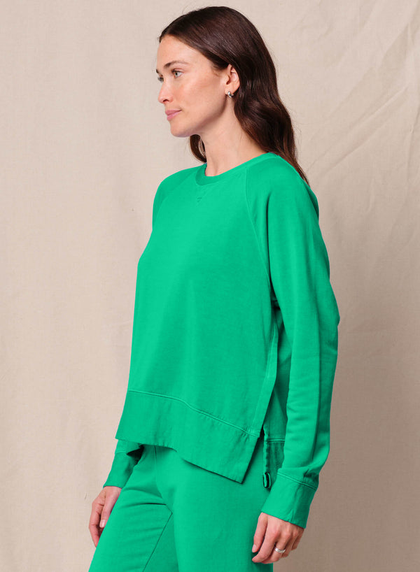 Softest Fleece Raglan Side Slit Sweatshirt in Kelly Green