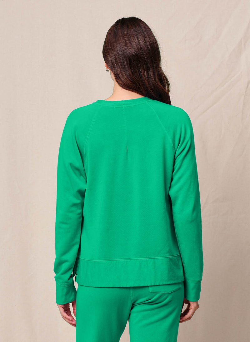 Softest Fleece Raglan Side Slit Sweatshirt in Kelly Green