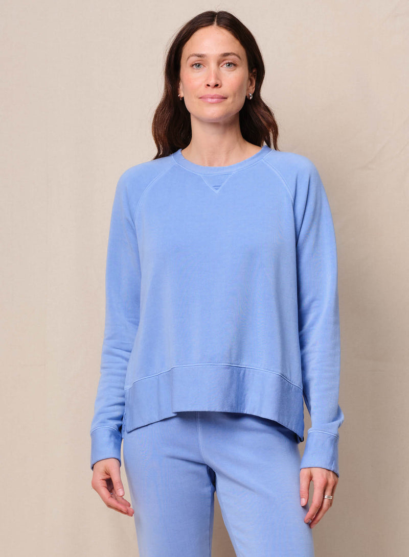 Softest Fleece Raglan Side Slit Sweatshirt in Summer Sky
