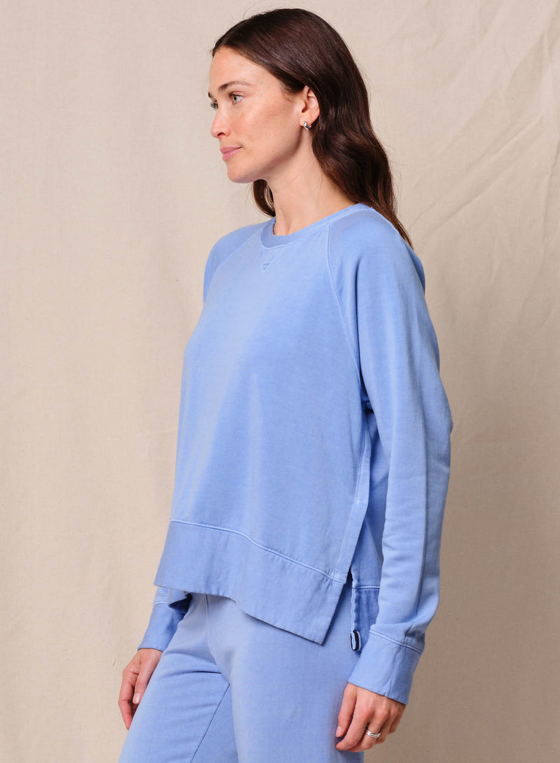 Softest Fleece Raglan Side Slit Sweatshirt in Summer Sky