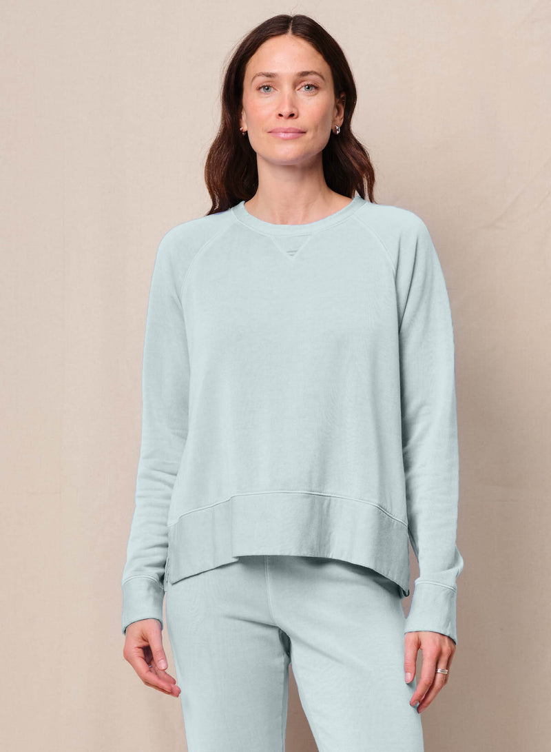 Softest Fleece Raglan Side Slit Sweatshirt in Sea Glass