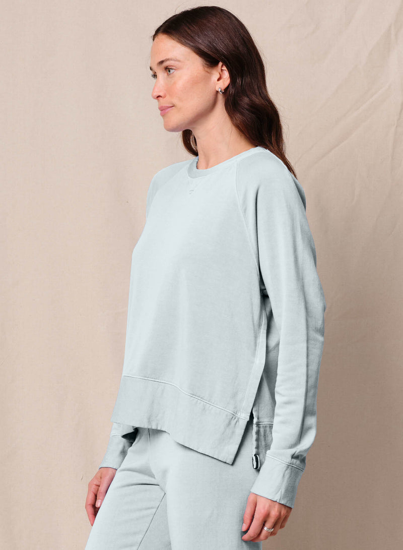 Softest Fleece Raglan Side Slit Sweatshirt in Sea Glass