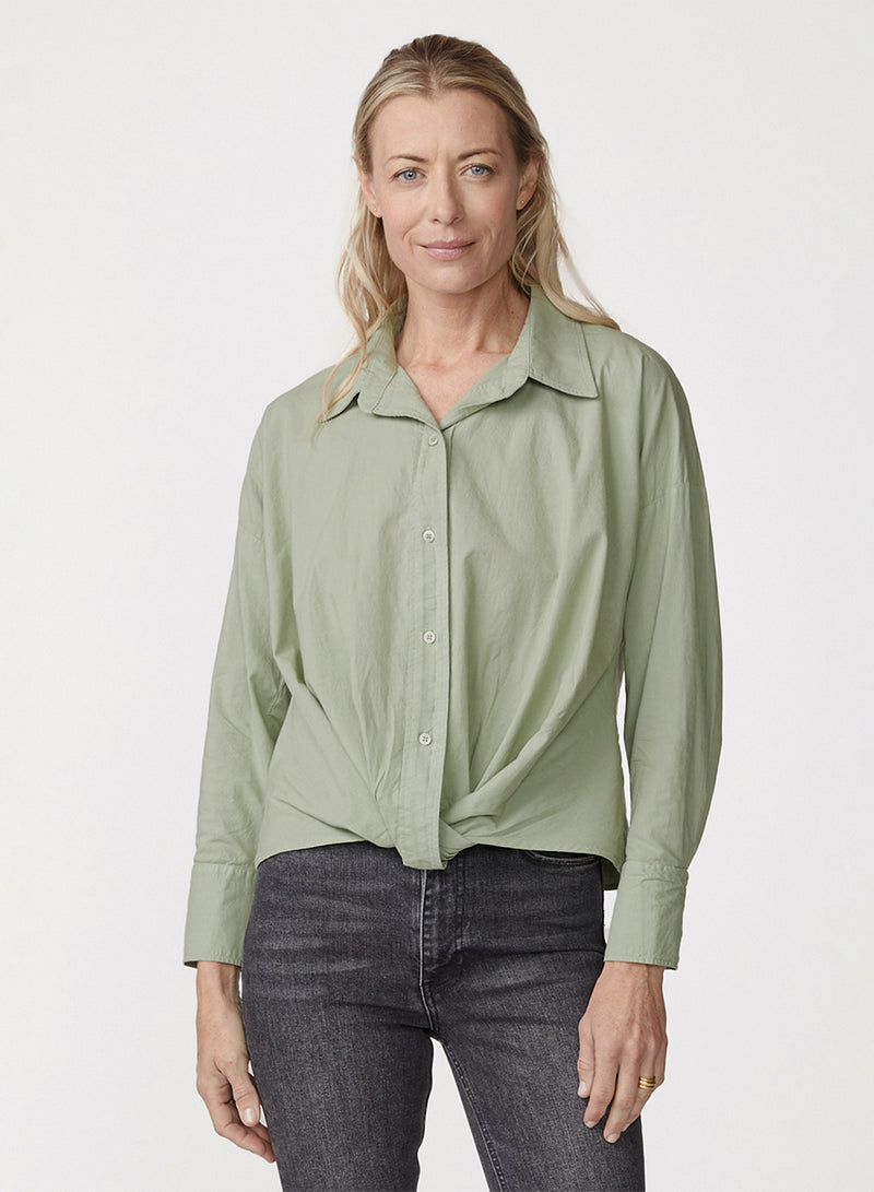 Voile Long Sleeve Front Twist Shirt in Fern