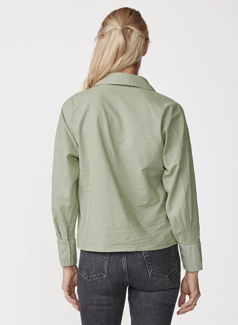 Voile Long Sleeve Front Twist Shirt in Fern