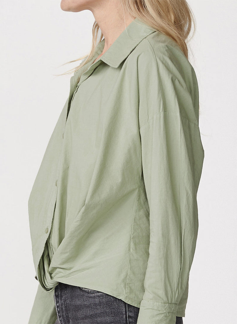 Voile Long Sleeve Front Twist Shirt in Fern