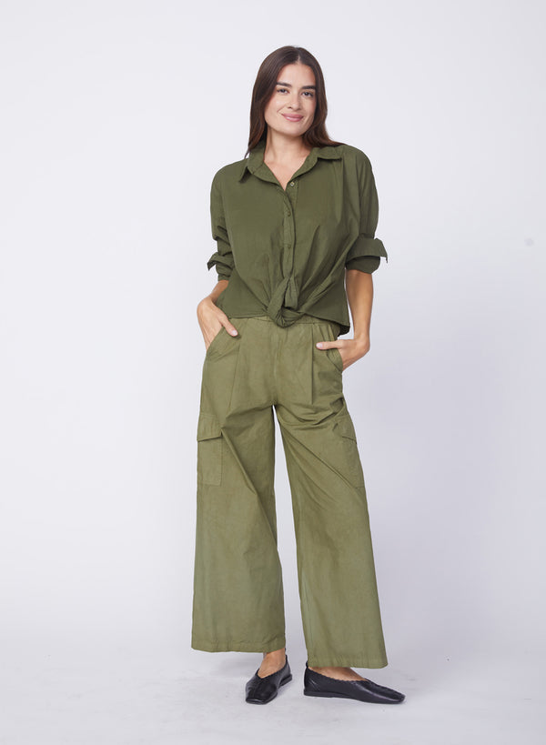 Voile Long Sleeve Front Twist Shirt in Seaweed