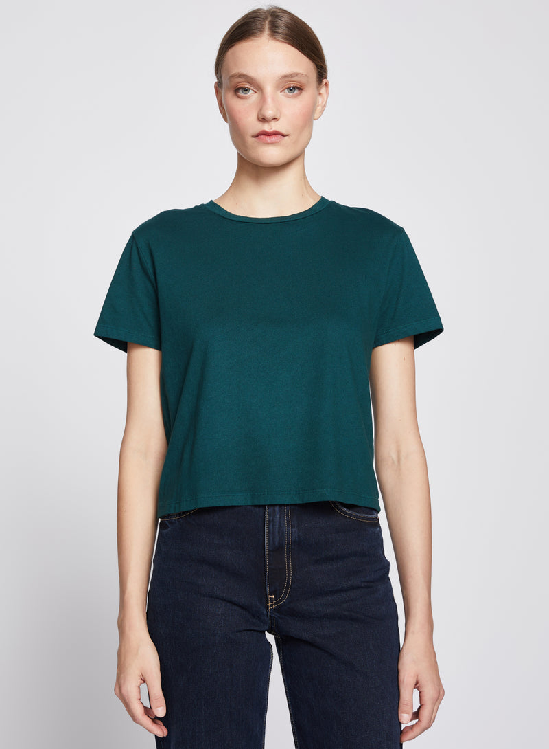 Cloud Jersey Short Sleeve Crew in Evergreen-3/4 front