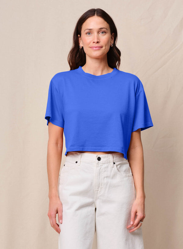 Cloud Jersey Cropped Boy Tee in Cobalt