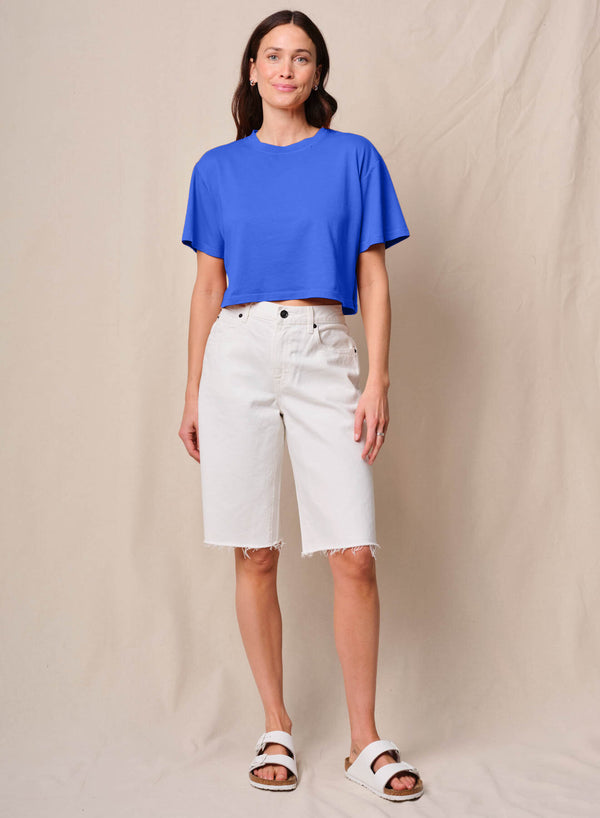 Cloud Jersey Cropped Boy Tee in Cobalt