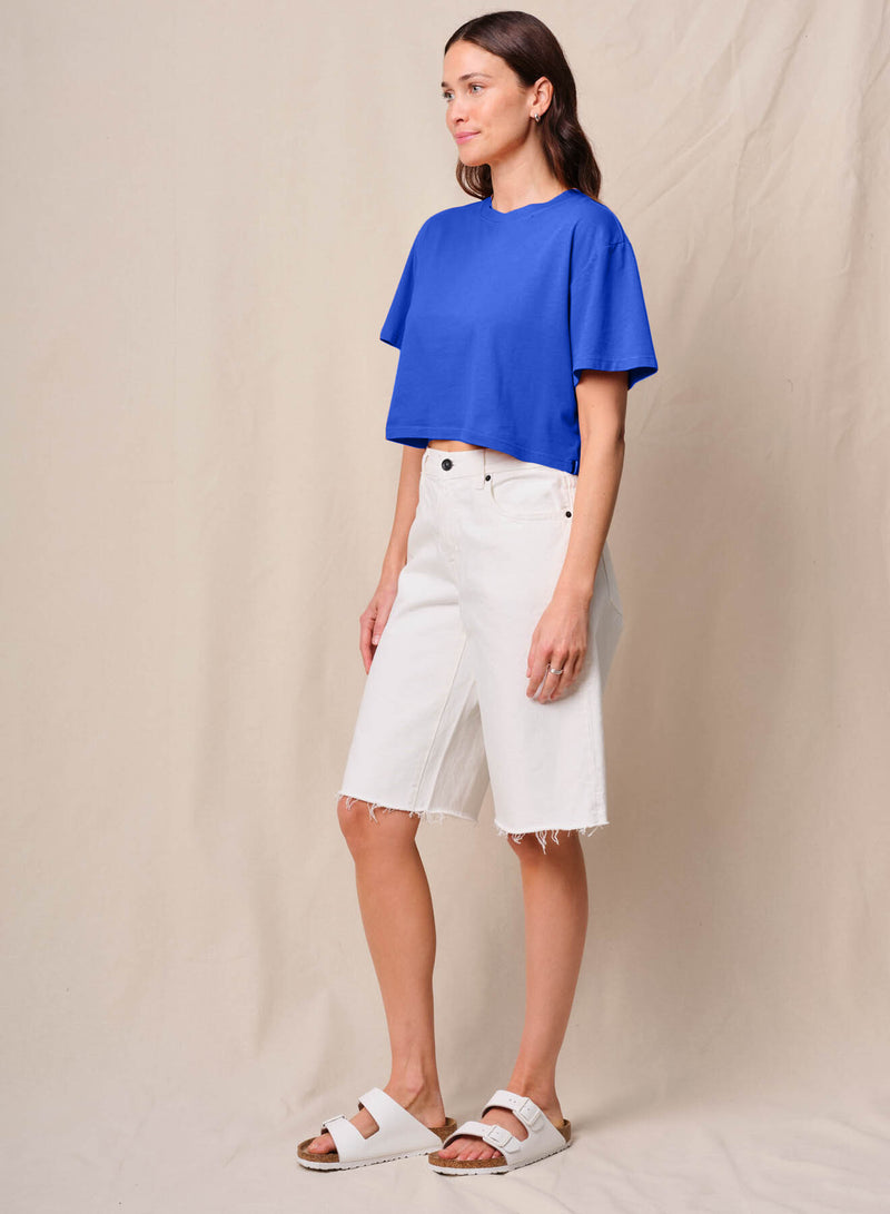 Cloud Jersey Cropped Boy Tee in Cobalt