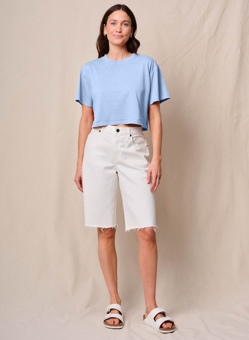 Cloud Jersey Cropped Boy Tee in Summer Sky