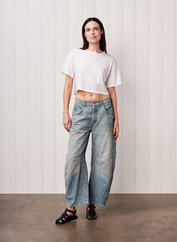 Cloud Jersey Cropped Boy Tee in White