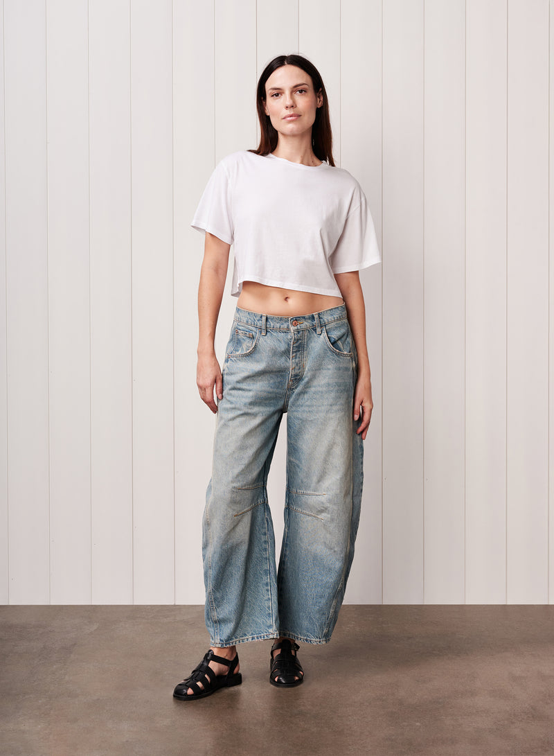 Cloud Jersey Cropped Boy Tee in White