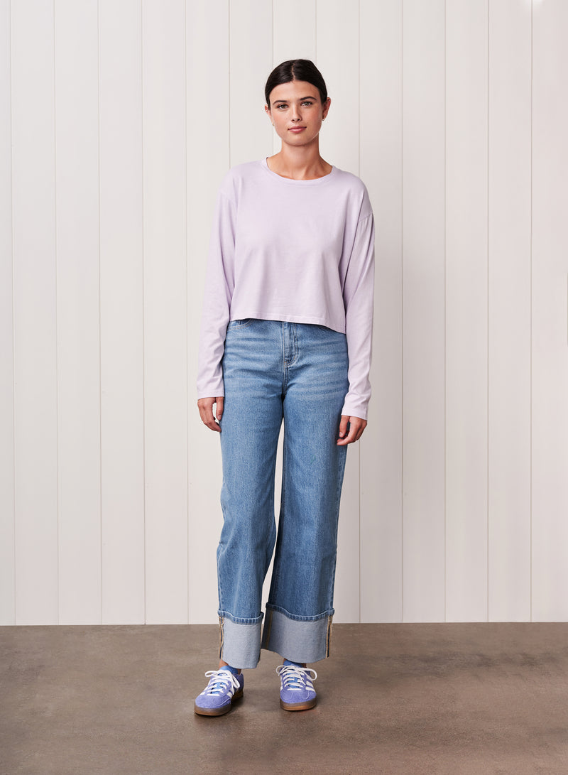 Cloud Jersey Long Sleeve Boxy Crew in Lilac Mist