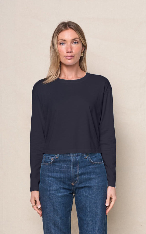Cloud Jersey Long Sleeve Boxy Crew in New Navy