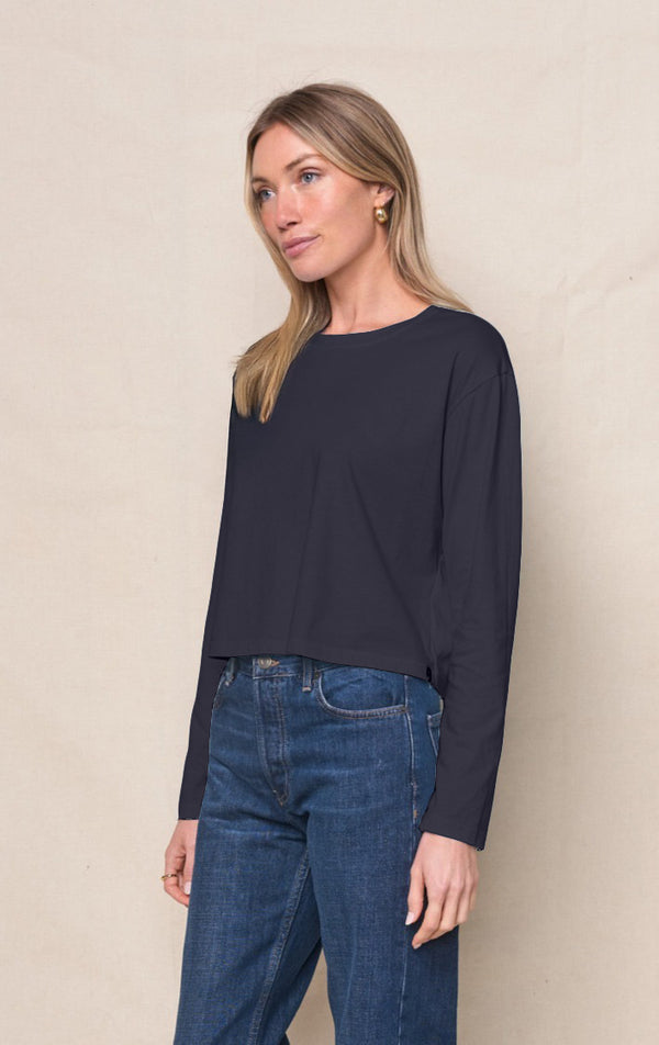 Cloud Jersey Long Sleeve Boxy Crew in New Navy