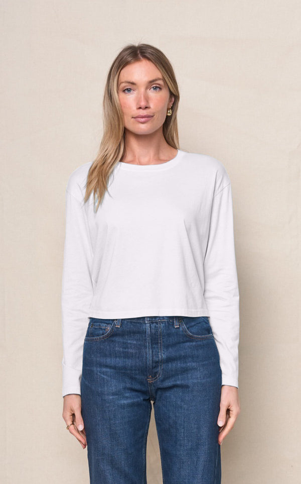 Cloud Jersey Long Sleeve Boxy Crew in White