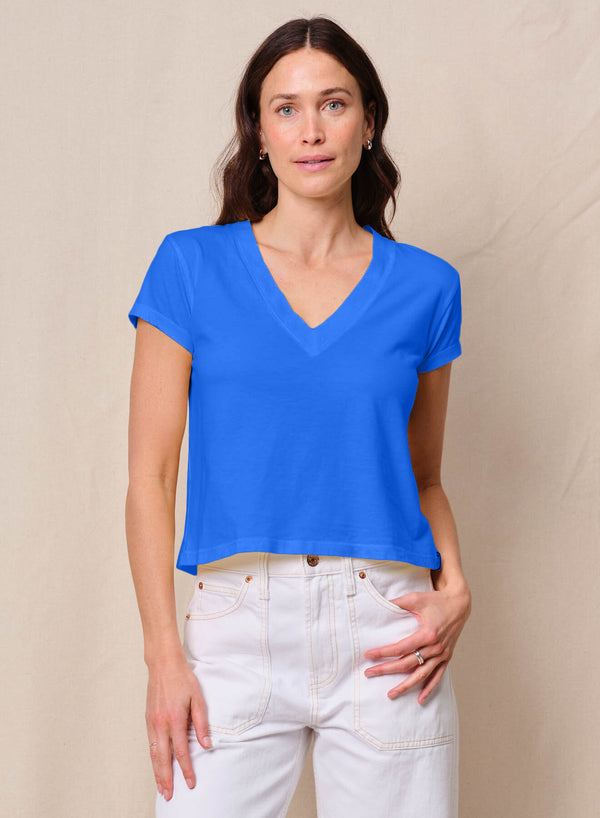Cloud Jersey Short Sleeve V-Neck in Cobalt