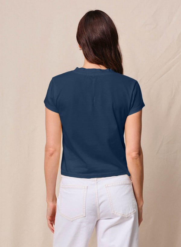 Cloud Jersey Short Sleeve V-Neck in New Navy