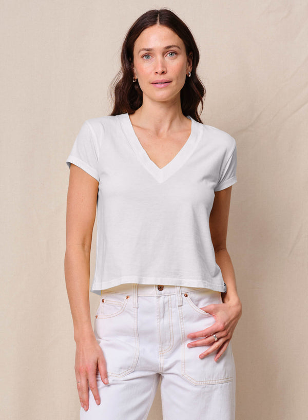 Cloud Jersey Short Sleeve V-Neck in White
