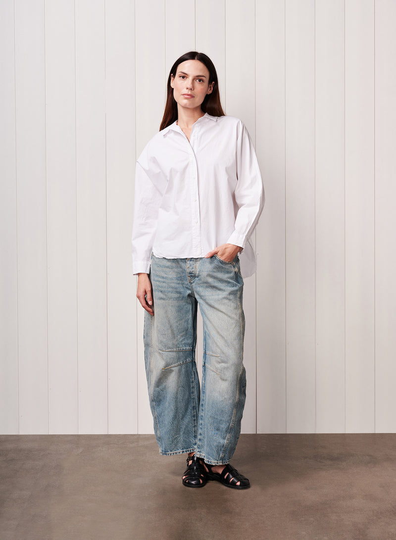 Fine Poplin Dolman Shirt in White