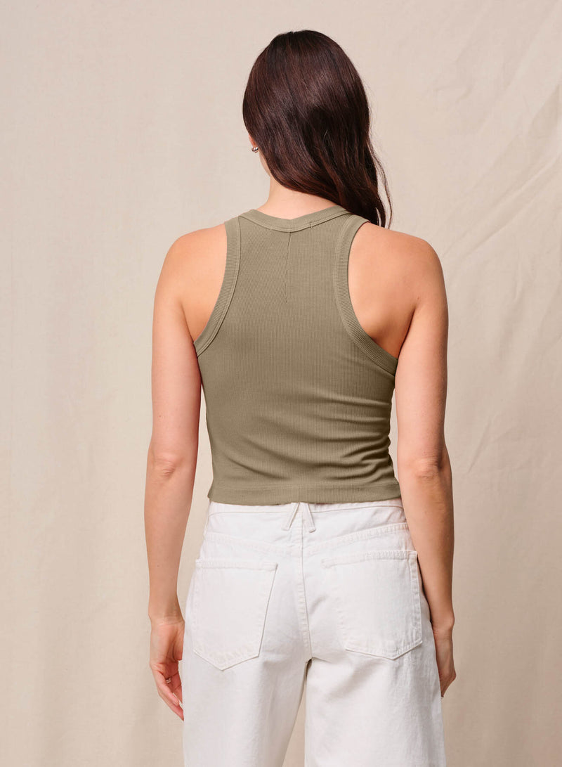 Fine 2X1 Rib Cropped High Neck in Bay Leaf