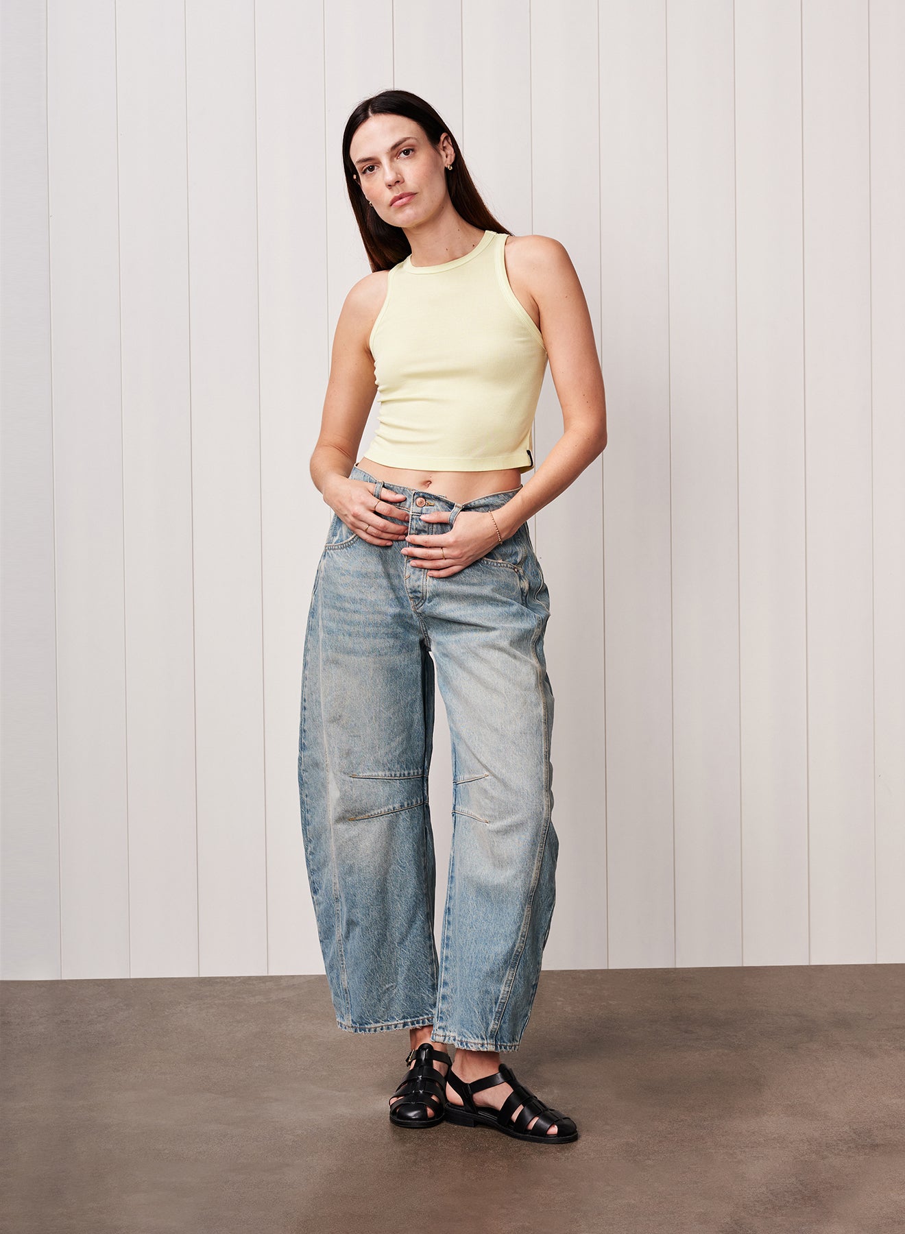 Fine 2X1 Rib Cropped High Neck in Lemon Ice