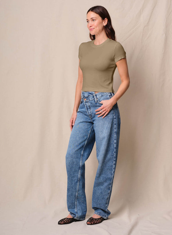 Fine 2X1 Rib Baby Tee in Bay Leaf