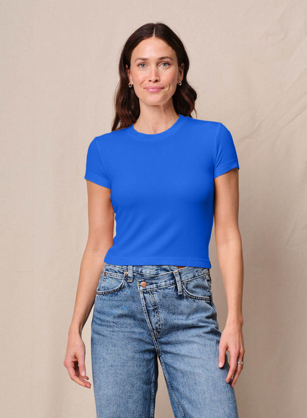Fine 2X1 Rib Baby Tee in Cobalt