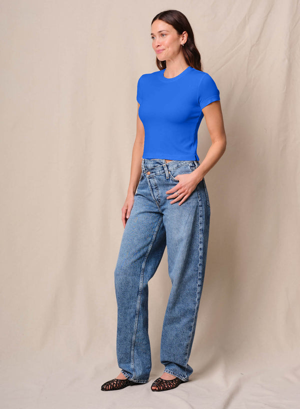 Fine 2X1 Rib Baby Tee in Cobalt