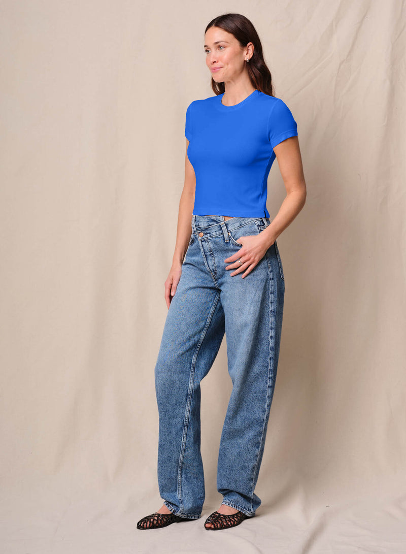 Fine 2X1 Rib Baby Tee in Cobalt