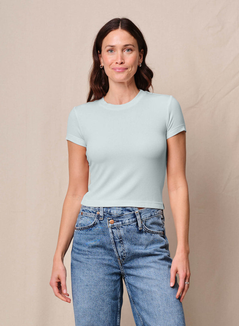 Fine 2X1 Rib Baby Tee in Sea Glass