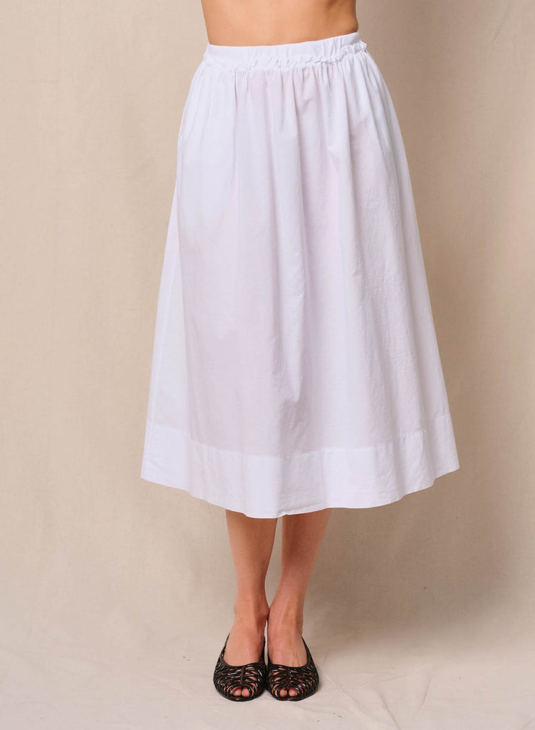 Voile Ribbed Waist Midi Skirt in White – shopstateside.us