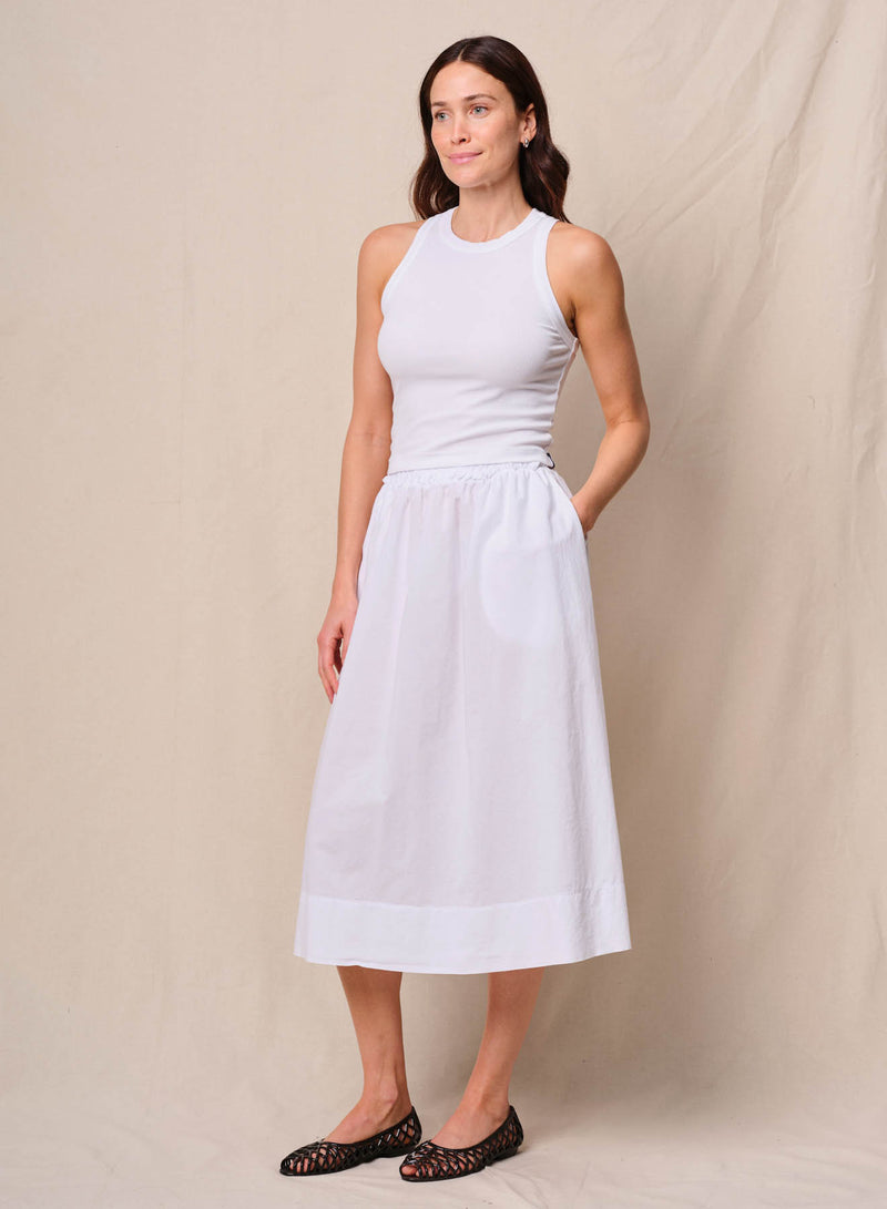 white full skirt midi dress self-portrait - White Cotton Poplin Midi Skirt