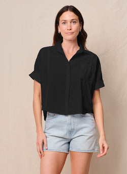Voile Short Sleeve Dolman Shirt in Black