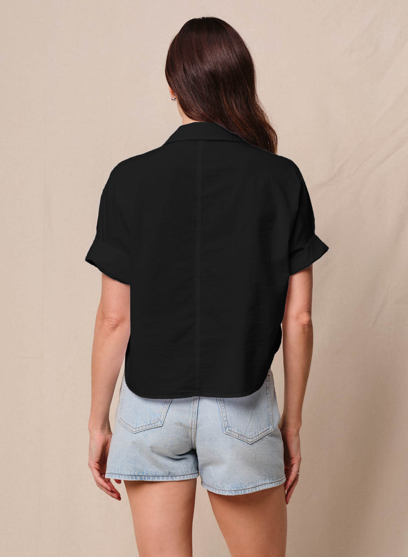 Voile Short Sleeve Dolman Shirt in Black