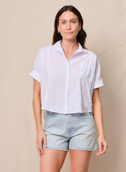 Voile Short Sleeve Dolman Shirt in White