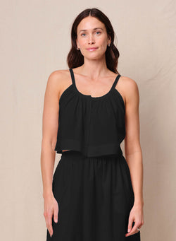 Voile Cropped Button Cami in Black