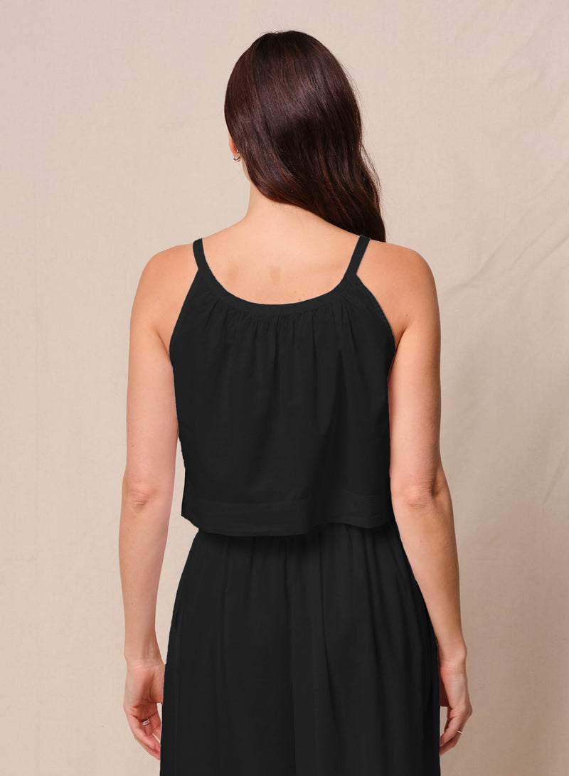 Voile Cropped Button Cami in Black