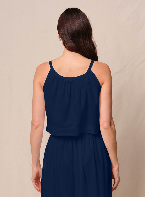 Voile Cropped Button Cami in New Navy