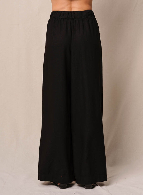 Linen Pull-On Trouser in Black