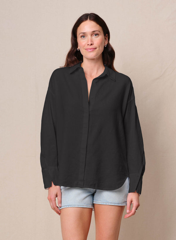 Linen Oversized Shirt & Linen Pull-On Trouser in Black