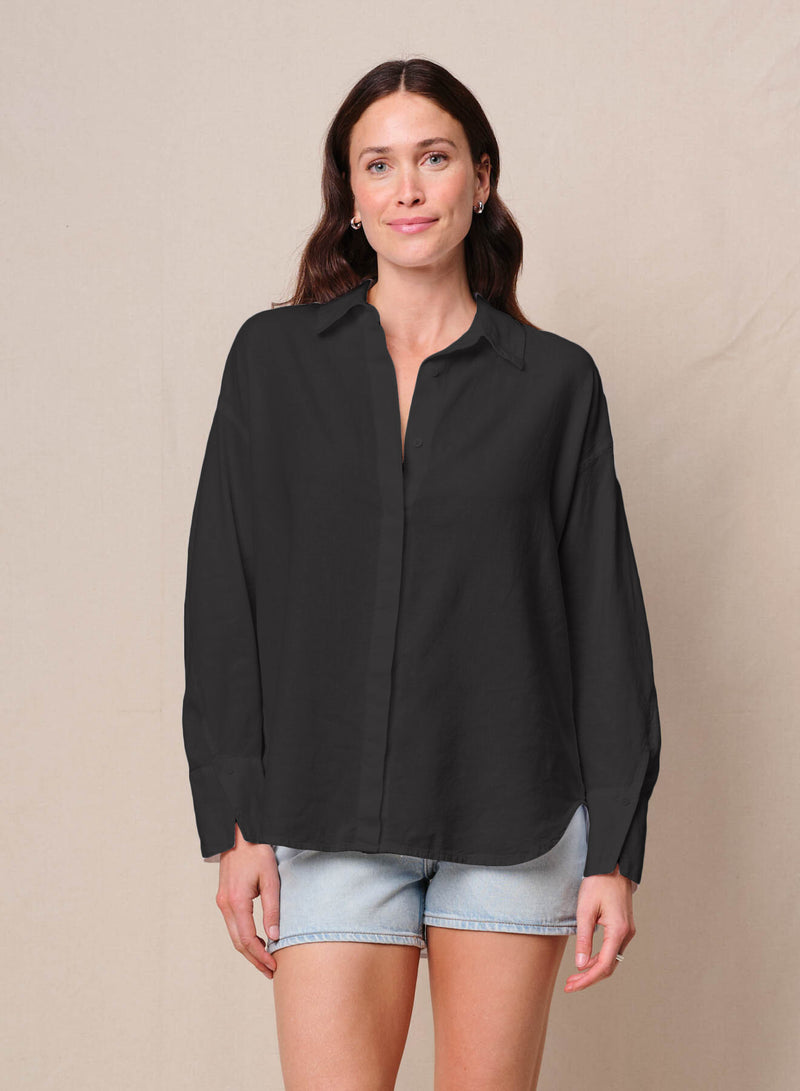 Linen Oversized Shirt & Linen Pull-On Trouser in Black