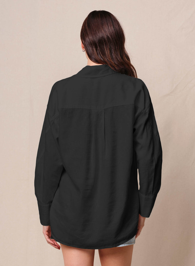 Linen Oversized Shirt & Linen Pull-On Trouser in Black