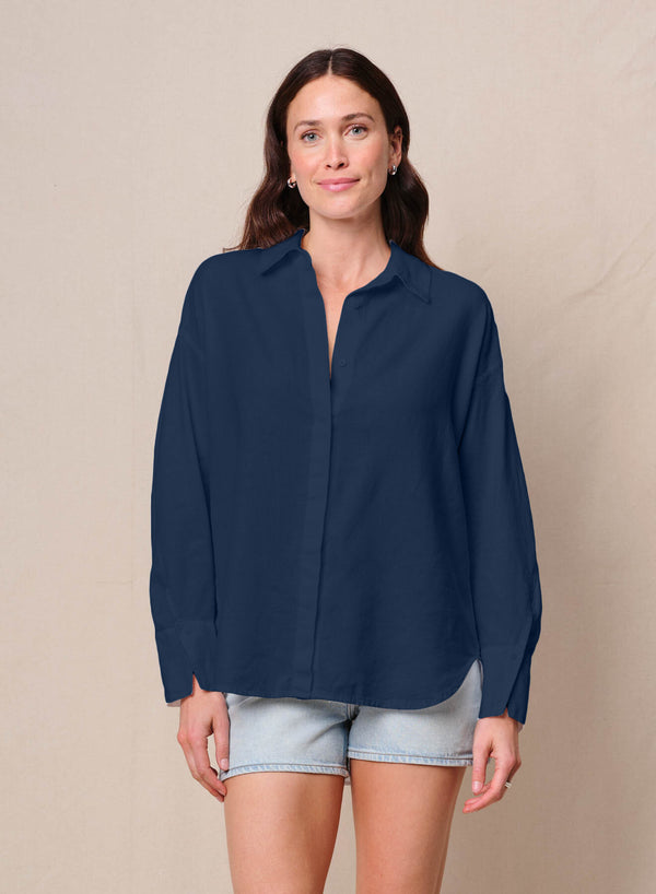 Linen Oversized Shirt & Linen Pull-On Trouser in New Navy