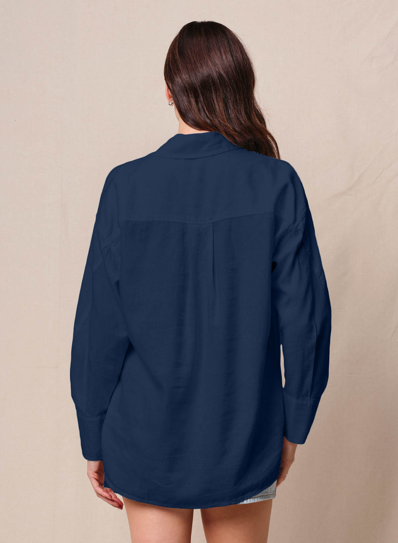 Linen Oversized Shirt & Linen Pull-On Trouser in New Navy